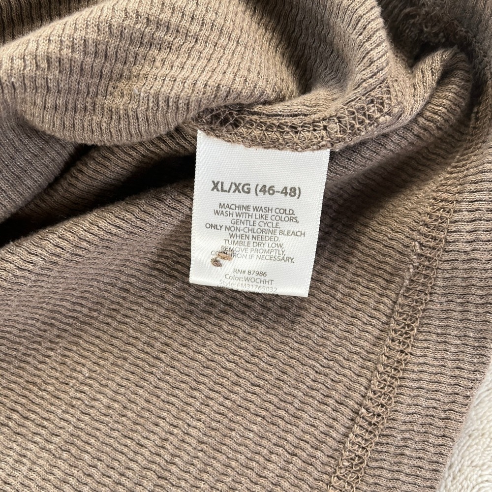 Faded Glory Henley Shirt Mens XL Brown Waffle Knit Thermal Long Sleeve Layering - Picture 10 of 11